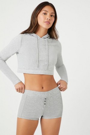 Short Forever 21 Button Front Pajama Mujer Gris | VVQ0dX1tfAT