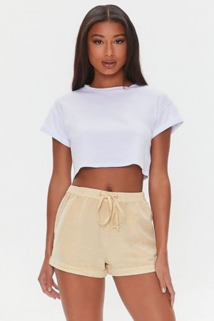 Short Forever 21 Chambray Drawstring Mujer Creme | 8NuqAqn2Nvt