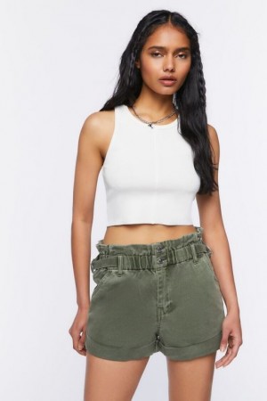 Short Forever 21 Corduroy Paperbag Mujer Verde Oliva | ifiKZqrbdIm