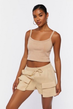 Short Forever 21 Fleece Drawstring Cargo Mujer Kaki | HGazCImrqoq