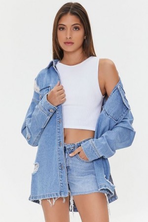 Short Forever 21 Frayed High Rise Denim Mujer Azules Claro | uda2s7b6Um4