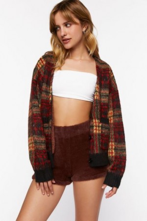 Short Forever 21 Fuzzy Knit Mujer Chocolate | yuKBBJJi3Vm