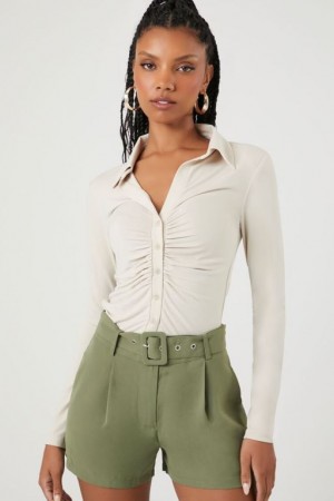 Short Forever 21 High Rise Belted Mujer Verde Oliva | cGu6eBxmYZZ