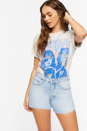 Short Forever 21 High Rise Denim Mujer Azules Claro | uIteqfW1oO4