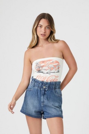 Short Forever 21 High Rise Paperbag Denim Mujer Azules | kOt7ZhHei03