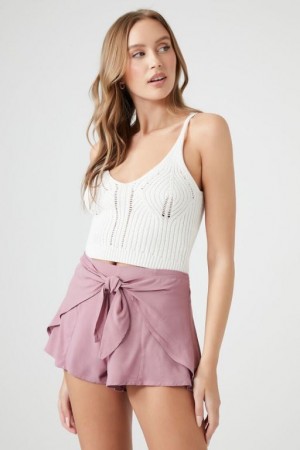 Short Forever 21 High Rise Tie Front Mujer Lavanda | 9CoRAgJfUpr