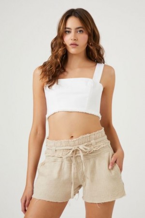 Short Forever 21 Linen Blend Drawstring Mujer Marrones | Wf7beTqaZQj