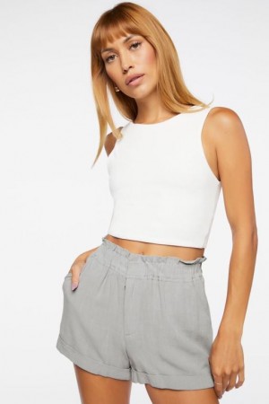 Short Forever 21 Linen Blend Paperbag Mujer Gris | r5rJQAobcNk