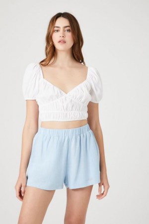 Short Forever 21 Linen Blend Pull On Mujer Azules Claro | QCD6SSlT4a9