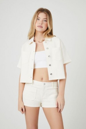 Short Forever 21 Low Rise Cargo Denim Mujer Creme | fPTLtqxERSt