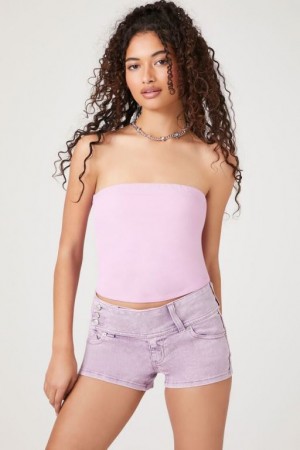 Short Forever 21 Low Rise Denim Mujer Lavanda | aswQdU5aLTy