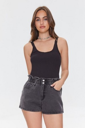 Short Forever 21 Paperbag Denim Mujer Negras | GzlRuDnEEKU