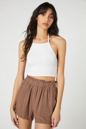 Short Forever 21 Paperbag High Rise Mujer Kaki | KFaaTdVgrIn