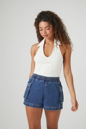 Short Forever 21 Retro High Rise Denim Mujer Azules Oscuro | ZL1Hg0pQRZe