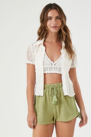 Short Forever 21 Ruched Pull On Mujer Verde Oliva | ut3J6yf0t0e