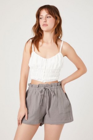 Short Forever 21 Ruffle Trim Drawstring Mujer Gris Claro | 9SvIJPJmkmK