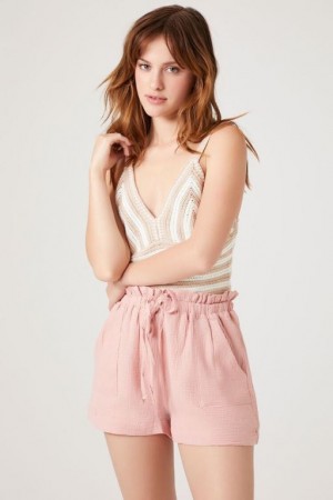 Short Forever 21 Ruffle Trim Drawstring Mujer Rosewater | QnqFKlvoROo