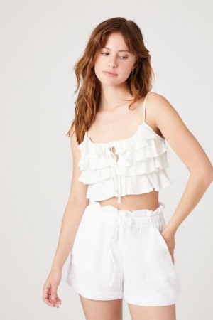 Short Forever 21 Ruffle Trim Drawstring Mujer Amarillo Claro | zwynlkhfNkA