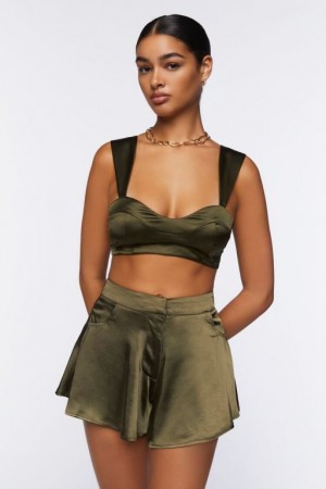 Short Forever 21 Satin High Rise Mujer Gris Verde | ud0cQB5k5yQ