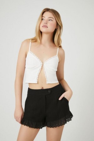 Short Forever 21 Scalloped Trim Eyelet Pull On Mujer Negras | jSEtYgr3WRn