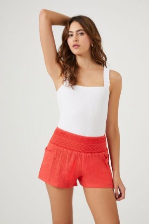 Short Forever 21 Smocked Textured Mujer Cayenne | KYEUXNWlyqv