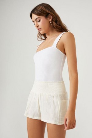 Short Forever 21 Smocked Textured Mujer Blancas | gLaS6pGy79U