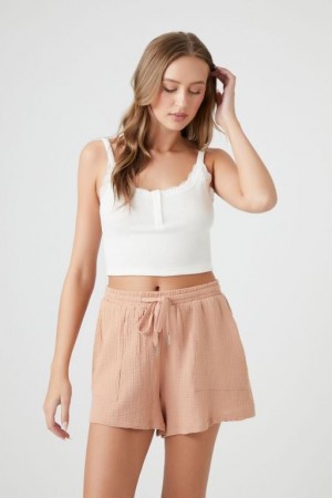 Short Forever 21 Textured Drawstring Pull On Mujer Beige | bDLHrwGpsFp