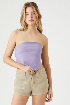 Short Forever 21 Twill Cargo Mujer Kaki | Wa6e2GM6yh3