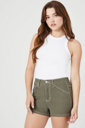 Short Forever 21 Twill Contrast Seam Mujer Verde Oliva | fyLhXHwvtO1