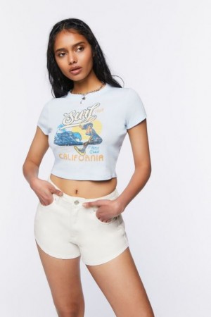 Short Forever 21 Twill Curved Hem Mujer Blancas | yVYp4mRNZ7f