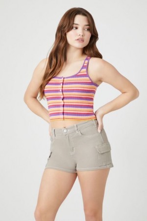 Short Forever 21 Twill Mid Rise Cargo Mujer Goat | uCBMcc2J4SW