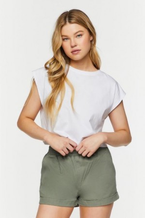 Short Forever 21 Twill Mid Rise Cuffed Mujer Tea | ShpQUWJbkIF