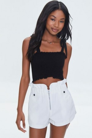 Short Forever 21 Twill Paperbag Mujer Blancas | E12tgOdtEJd