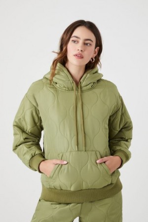 Sudadera con Capucha Forever 21 Acolchado Nylon Mujer Verde Oliva | O1Mz5j32Vbt