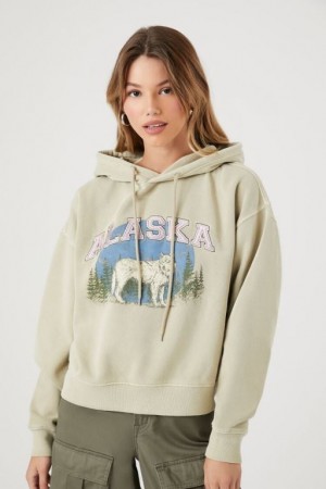 Sudadera con Capucha Forever 21 Alaska Wolf Estampadas Mujer Beige Multicolor | 4zKRynBtEaX