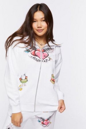 Sudadera con Capucha Forever 21 Angelic Estampadas Zip Up Mujer Blancas Multicolor | YUW0aRnwOuM