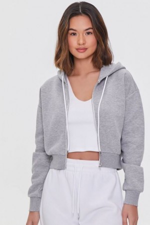 Sudadera con Capucha Forever 21 Basic Fleece Zip Up Mujer Gris | TEZO1y2OW2G