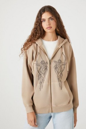 Sudadera con Capucha Forever 21 Bow Amp Arrow Zip Up Mujer Marrones Multicolor | rgtI7y7rmRQ