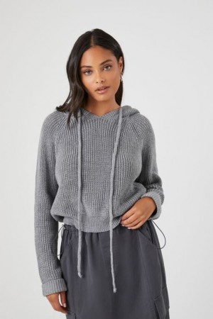 Sudadera con Capucha Forever 21 Cable Knit Drawstring Mujer Gris | BOirJpDWBWb