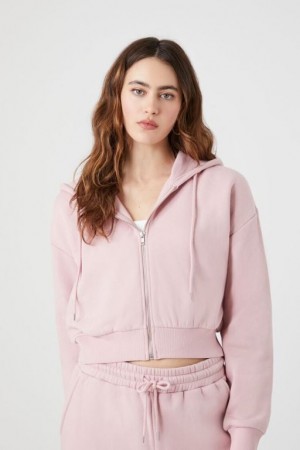 Sudadera con Capucha Forever 21 Cropped Zip Up Mujer Moradas | si3Bt9bZqx1