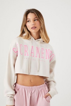 Sudadera con Capucha Forever 21 Cropped Sacramento Estampadas Mujer Gris Marrones Multicolor | fAnlb3Hc8Dj