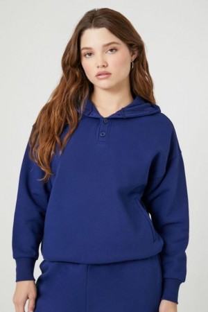 Sudadera con Capucha Forever 21 Drop Sleeve Fleece Mujer Azul Marino | xA2QnJtEoHN