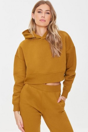 Sudadera con Capucha Forever 21 Dropped Sleeve Fleece Mujer Marrones | 8I2PAaoP3iS