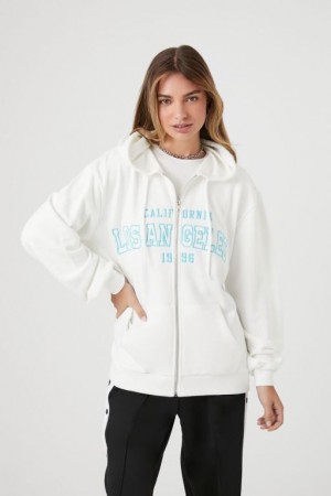 Sudadera con Capucha Forever 21 Embroidered Los Angeles Zip Up Mujer Blancas Multicolor | Bnyj3dtcTEj