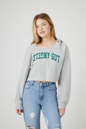 Sudadera con Capucha Forever 21 Embroidered Los Angeles Mujer Gris Multicolor | tQV5gZo81Eo