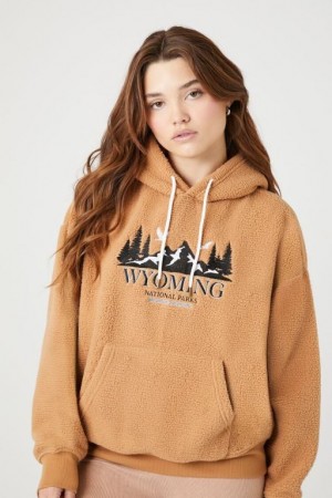 Sudadera con Capucha Forever 21 Faux Shearling Wyoming Mujer Marrones Multicolor | kRMbGRk2yZP