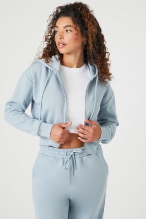 Sudadera con Capucha Forever 21 Fleece Cropped Zip Up Mujer Azules | XABFiqmL1lI