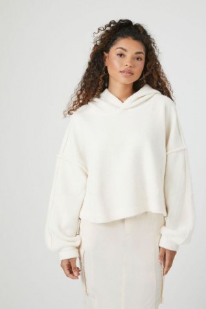 Sudadera con Capucha Forever 21 Fleece Drop Sleeve Mujer Creme | UFUzuAdZ2aV