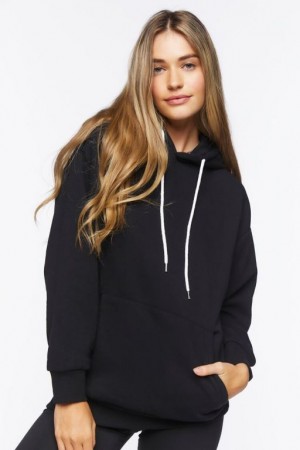 Sudadera con Capucha Forever 21 Fleece Drop Sleeve Mujer Negras | QD39N94aJ3j