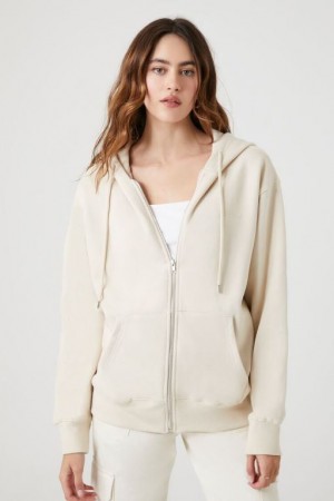 Sudadera con Capucha Forever 21 Fleece Zip Up Mujer Beige | RdJ1BbHA3Kr